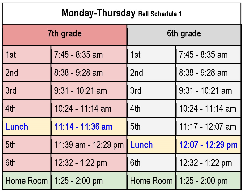 Monday-Thursday (Bell Schedule 1)